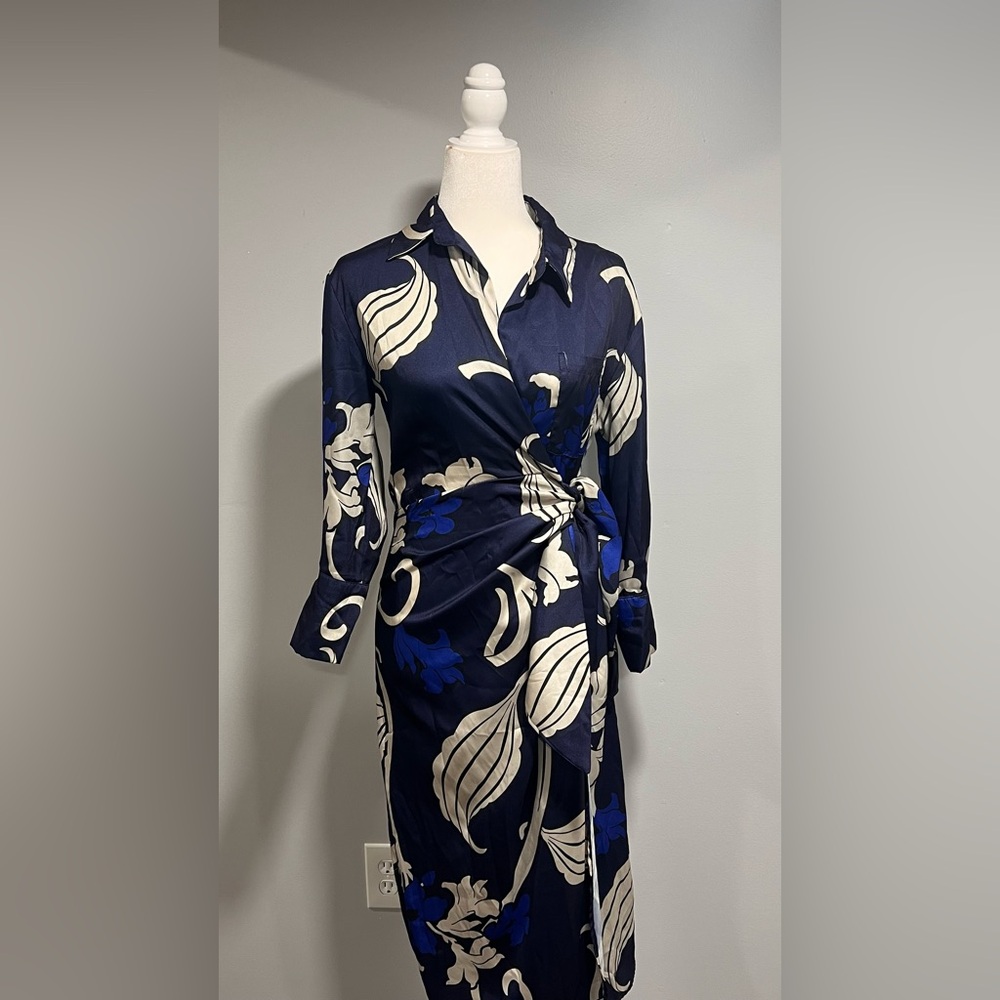 Navy Floral Wrap Dress